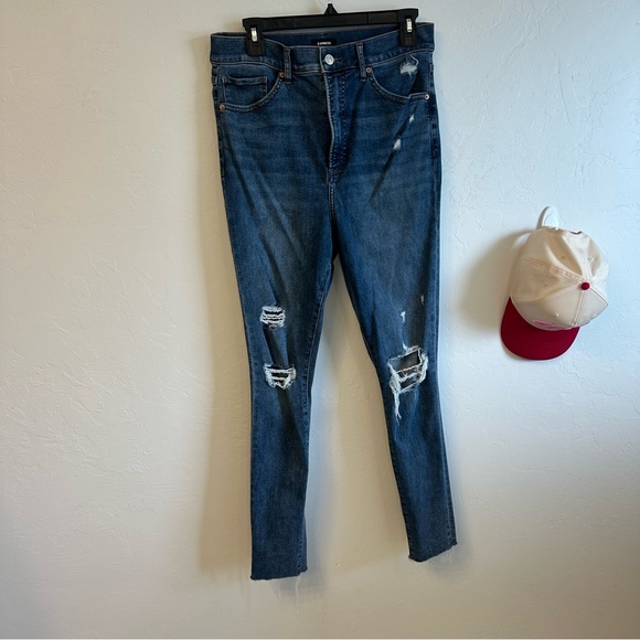 Express Denim - Express Dark Blue Distressed Skinny Jeans